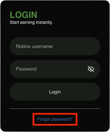 Login form with forgot password button outlined